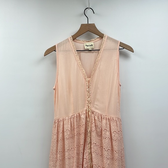 Playa Lucila Embroidered Eyelet Tiered Sleeveless Button-Up Maxi Dress Small - Picture 4 of 10